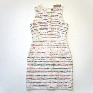 NWT J.Crew Sheath in Ivory Rainbow Multi Tweed Sleeveless Fringe Dress 10